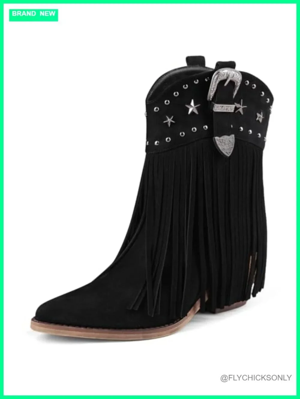 Layered Fringe Ankle Boots Pointed Toe Chunky Heel Suede Pull On